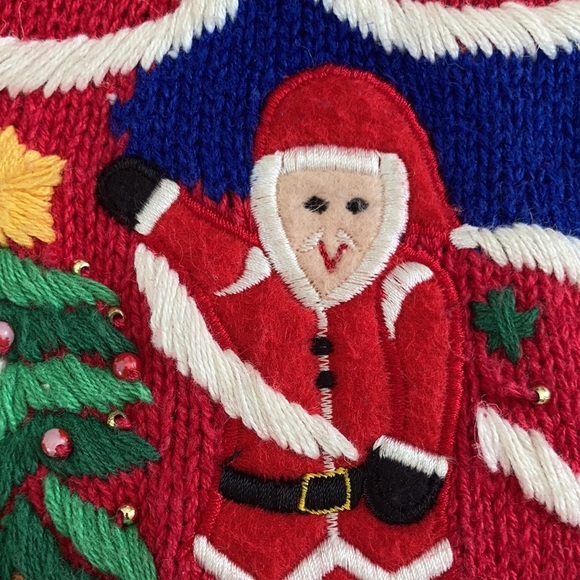 Designers originals vtg red Santa crew neck button front ugly Christmas sweater - Picture 3 of 16